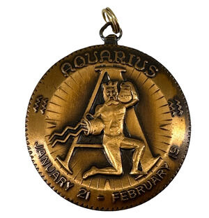 Vintage Aquarius Zodiac Coin Pendant Bronze Astrology Medallion Taurus Reverse